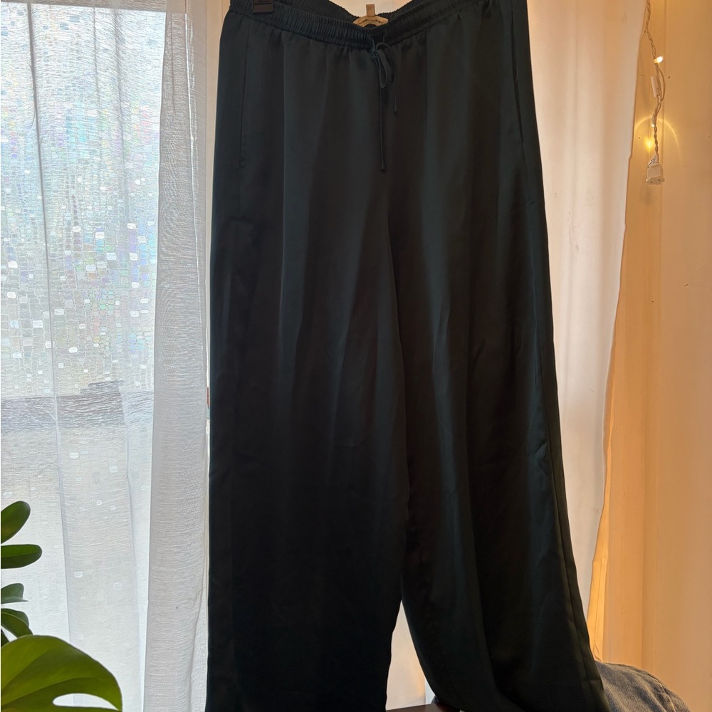Max Studio Teal Silky Drawstring Pants
